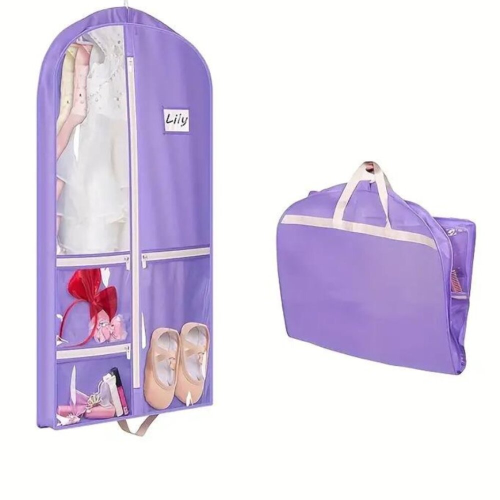 Purple Garment Bag with Pockets - Dance, Costume, Travel Organizer